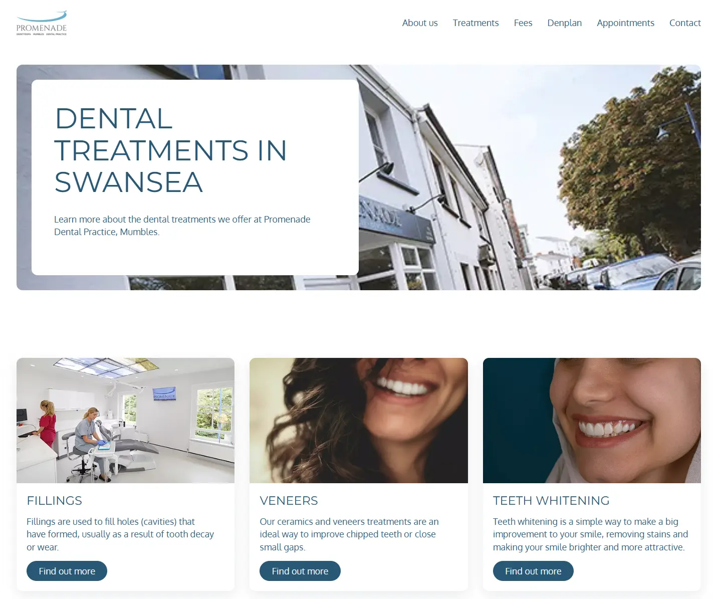 Promenade Dental Practice website home page screenshot